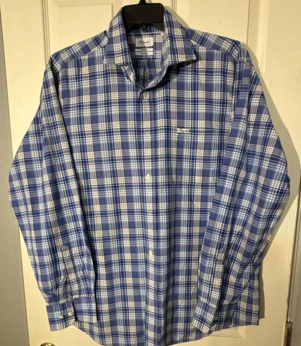 Faconnable Classique Deauville Blue and White Plaid Long Sleeve Button Down Shir